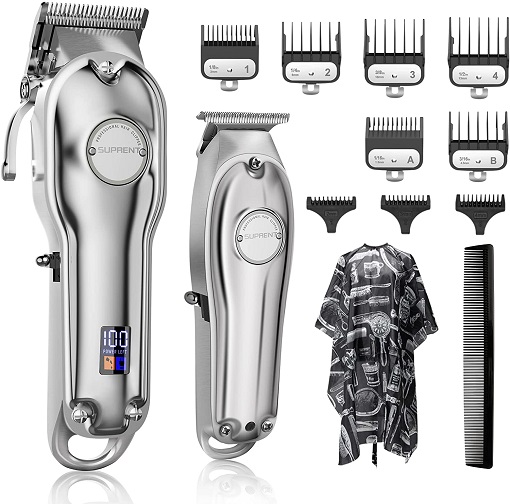 SUPRENT® Hair Clippers for Men, Professional Hair Cutting Kit & Zero Gap T-Blade Trimmer Combo, Cordless Hair Clipper Set with LED Display
