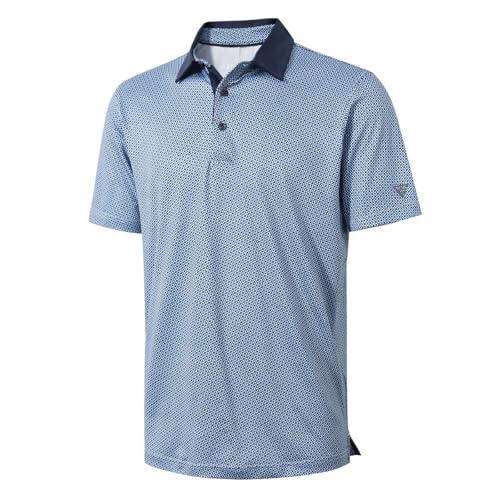 Golf Shirts for Men Dry Fit Short Sleeve Print Performance Moisture Wicking Polo Shirt Bluish Umbrella