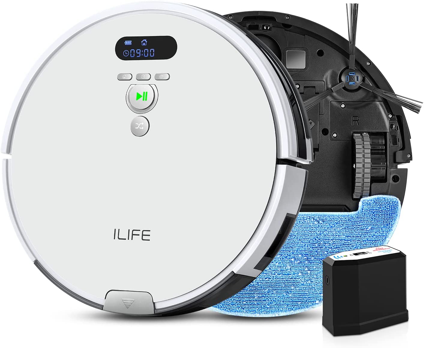 ILIFE V8 Plus Robot Vacuum and Mop, ElectroWall, Big 750ml Dustbin, Enhanced Suction Inlet, Zigzag Cleaning Path, LCD Display, Schedule Function, Self-Charging, Ideal for Hard Floors and Pet Hair.