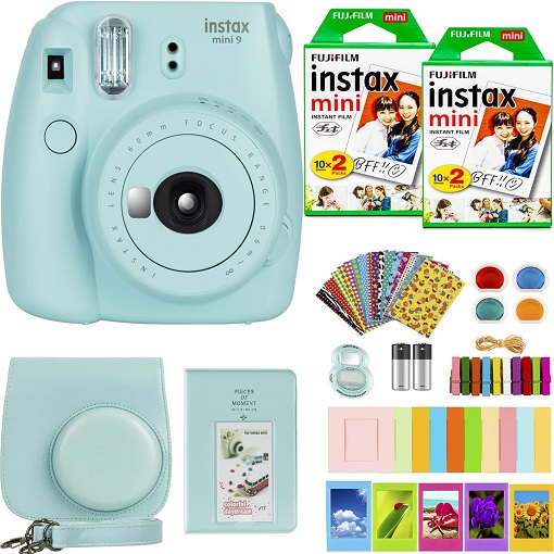 Fujifilm Instax Mini 9 Instant Camera + Fujifilm Instax Mini Film (40 Sheets) Bundle with Deals Number One Accessories Including Carrying Case, Color Filters, Kids Photo Album + More (Ice Blue)