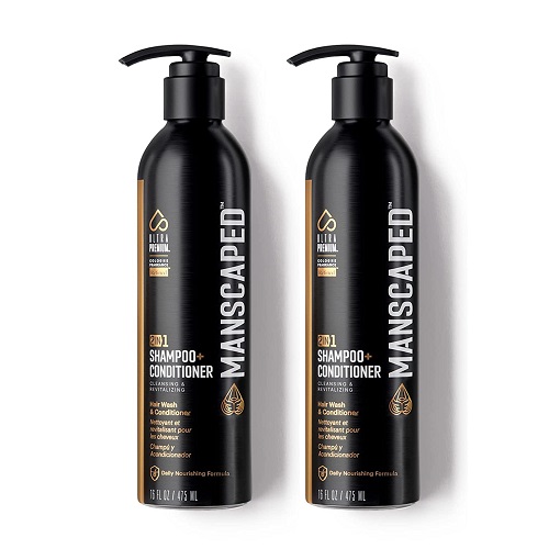 MANSCAPED™ 2 In 1 Shampoo & Conditioner, UltraPremium Formula Infused with Sea Kelp, Coconut Water, Aloe for Nourishing and Hydrating Hair (16 oz Aluminum Bottle)