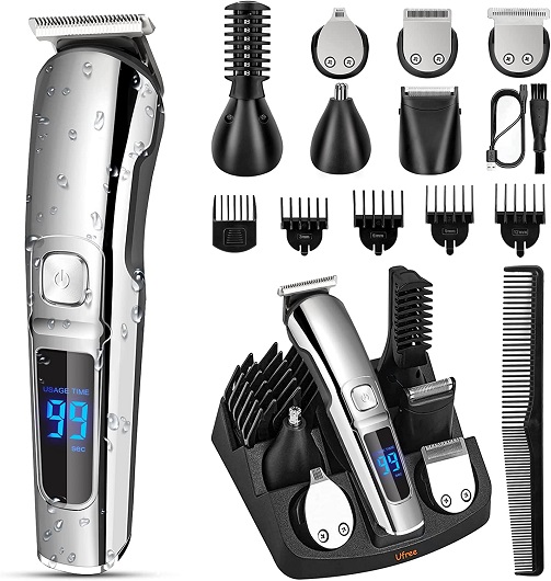 Ufree Beard Trimmer for Men, Waterproof Electric Nose Hair Trimmer Mustache Trimmer Body Shaver Grooming Kit, Cordless Hair Clippers, USB Rechargeable and LED Display, Gift for Men Husband Father