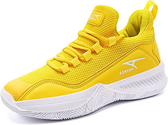 ASHION Mens Basketball Shoes Lightweight Breathable Sneakers Anti Slip Sports Shoes for Running Walking Yellow 7
