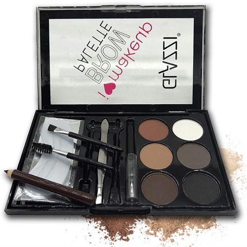 Vtrem Eyebrow Contour Palette Set Professional Brow Makeup Palette with 6 Eyebrow Powders, Eyebrow Stencils / Pen / Spoolie / Brush, Tweezers for Creating Perfect Brows (Style 1)