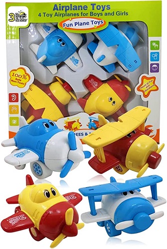 3 Bees & Me Airplane Toys - Set of 4 Toy Airplanes for Boys and Girls - Fun Toys for Toddlers & Kids - Colors May Vary
