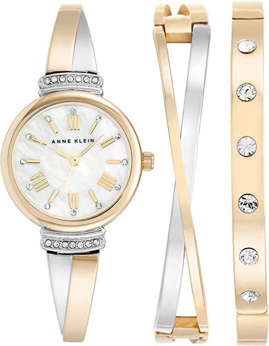 Anne Klein Women's Premium Crystal Accented Bangle Watch Set, AK/2245