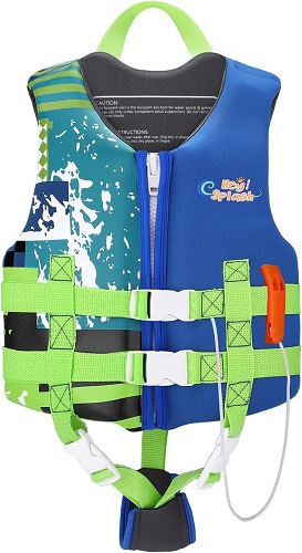 HeySplash Life Jacket for Kids, Child Size Watersports Swim Vest Flotation Device Trainer Vest with Survival Whistle, Easy on and Off, Indigo, Medium Size (Suitable for 37-55 lb)
