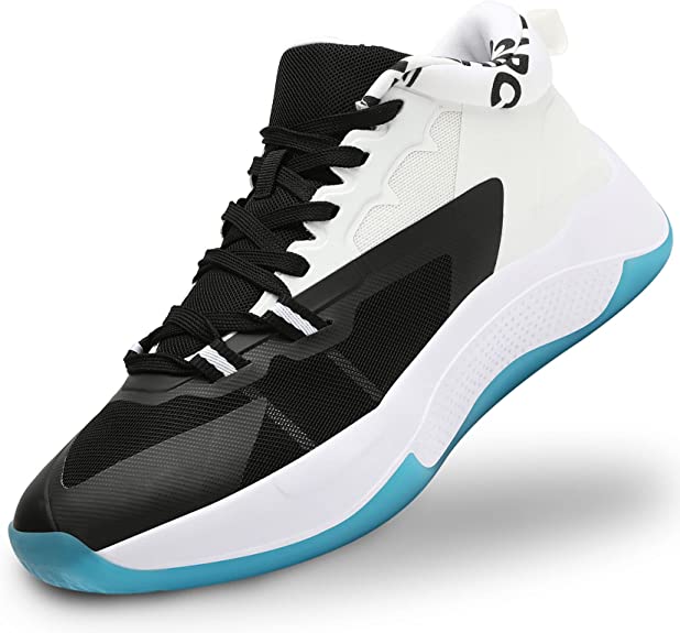 ASHION Mens Basketball Shoes Lightweight Breathable Sneakers Anti Slip Sports Shoes for Running Walking 875 Black White 10