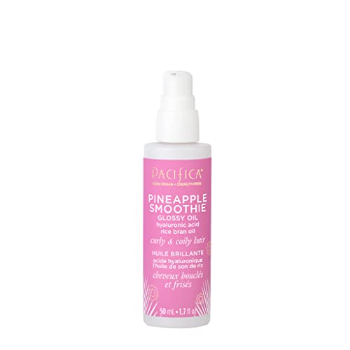 Pacifica Beauty | Pineapple Curls Smoothie Glossy Oil | Smooths Frizz + Flyaways | Hydrating Treatment for Dry and Damaged Curls Hyaluronic Acid | For Curly + Coily Hair | Vegan + Cruelty Free