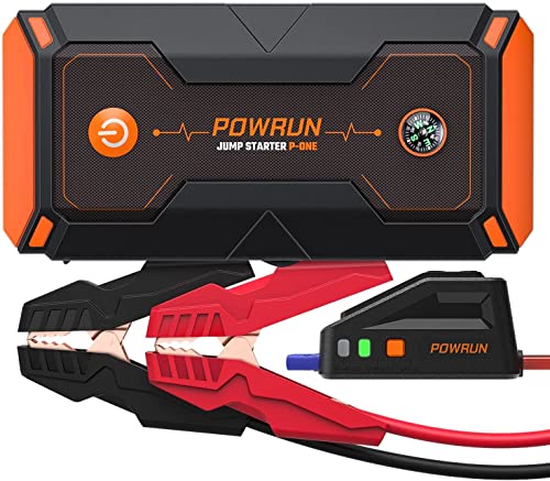 Powrun P-ONE 2000A Portable Jump Starter Box - Car Battery Booster Pack for up to 8.0L Gas and 6.5L Diesel Engines, 12V Battery Jump Starter with LCD Display (Orange)