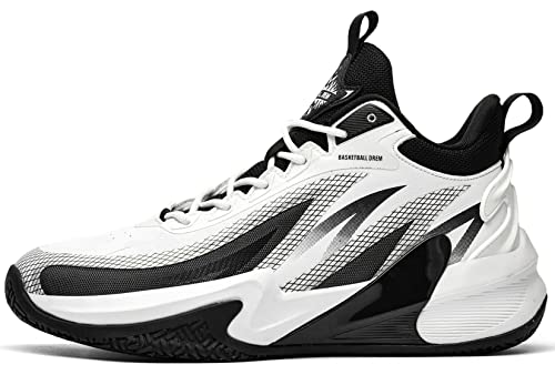 ASHION Mens Basketball Shoes Non Slip Sneakers Professional Basketball Sports Shoes for Men,White Flame,EU39