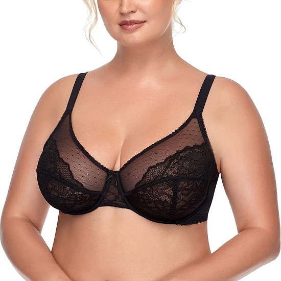 HSIA Women's Underwire Bra Minimizer Lace Foral Bra Unlined Unpadded Plus Size Full Coverage Bra 34C-46DDD Black