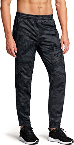 TSLA Men's Thermal Windproof Cycling Pants, Fleece Lined Outdoor Bike Pants, Winter Cold Weather Running Pants, Cycling Fleece Pants Black Camo, 3X-Large