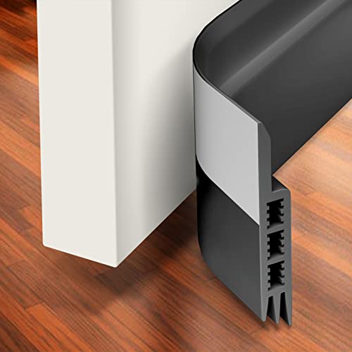 Holikme Door Draft Stopper Under Door Draft Blocker Insulator Door Sweep Weather Stripping Noise Stopper Strong Adhesive 39" Length Black