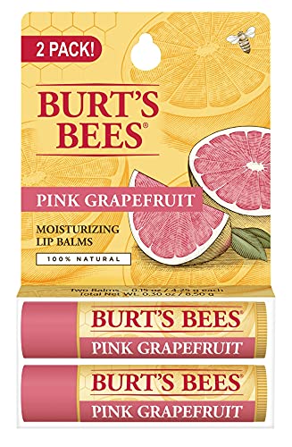 Burt's Bees Lip Balm Stocking Stuffers, Moisturizing Lip Care Christmas Gifts, 100% Natural, Pink Grapefruit with Beeswax & Fruit Extracts (2 Pack)