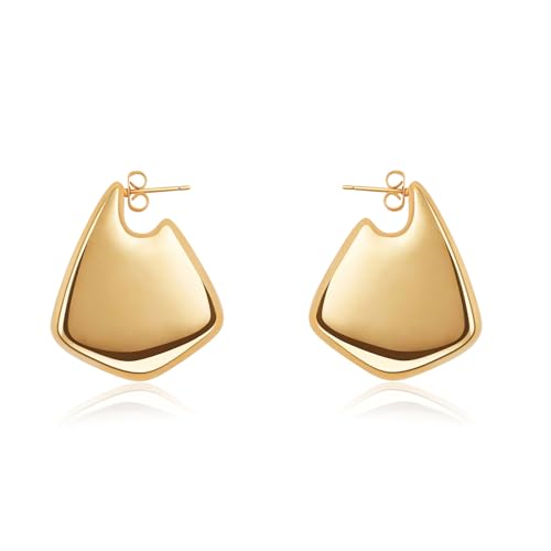 SHERLOVE Gold Earrings for Women Trendy,Dupes Earrings Lightweight Hollow Fin Shaped 18K Gold Plated Chunky Gold Statement Earrings for Women Jewelry Fashion- Gold 35mm
