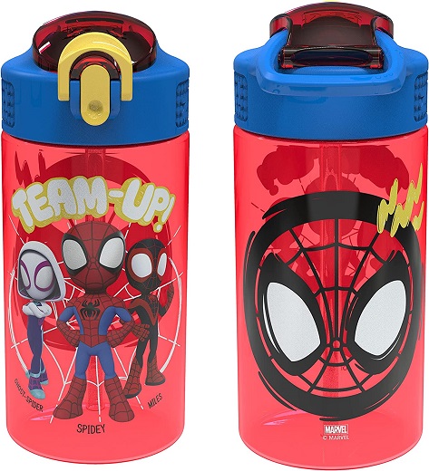 Zak Designs Marvel Spider-Man Kids Water Bottle with Spout Cover and Carrying Loop, Durable Plastic, Leak-Proof Water Bottle Design for Travel (16 oz, 2-Pack, Spidey and His Amazing Friends)