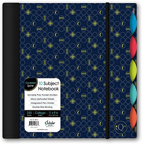 "iScholar iQ Poly Fashion Cover 10 Subject Notebook, College Ruled, 11"" x 8.5"", 250 Sheets, Designs Will Vary (58912)", fashion print dark