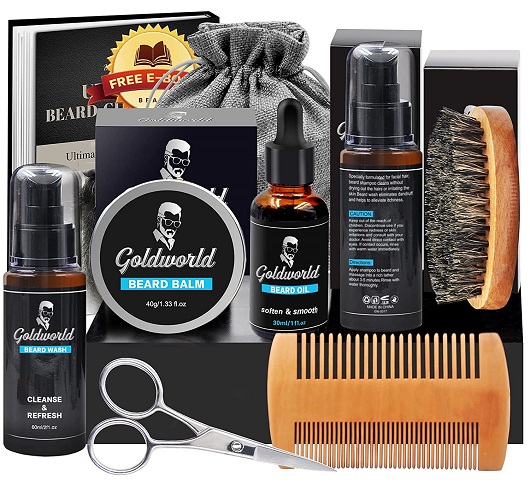 Beard Kit,Beard Growth Kit,Beard Grooming Kit w/2 Packs Beard Wash/Shampoo,Beard Growth Oil,Beard Balm,Beard Wash,Brush,Comb,Scissor,Storage Bag,E-Book,Beard Care & Trimming Kit Gifts for Men Him
