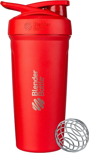 BlenderBottle Strada Shaker Cup Insulated Stainless Steel Water Bottle with Wire Whisk, 24-Ounce, Red