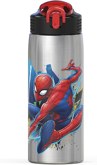 Zak Designs 27oz Marvel 18/8 Single Wall Stainless Steel Water Bottle with Flip-up Straw Spout and Locking Spout Cover, Durable Cup for Sports or Travel (27oz, Spider-Man)