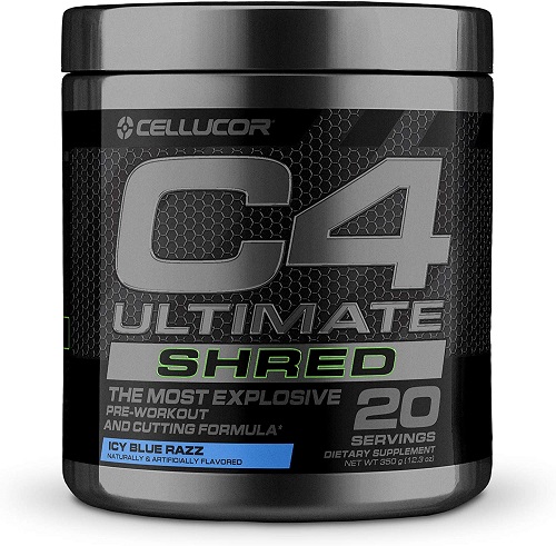 Cellucor C4 Ultimate Shred Pre Workout Powder, Fat Burner for Men & Women, Weight Loss Supplement with Ginger Root Extract, Icy Blue Razz, 20 Servings