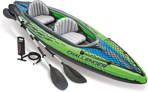 Intex Challenger K2 Kayak, 2-Person Inflatable Kayak Set with Aluminum Oars and High Output Air-Pump, Grey/Blue (68306NP)