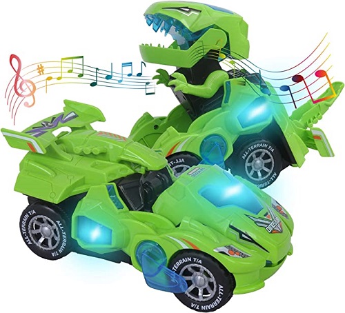 Toys for 3-6 Year Old Boys Transforming Car Toys with LED Light and Music Dinosaur Toy Birthday Gifts for 4 5 6 7 Year Old Boy (Green) by huwairen
