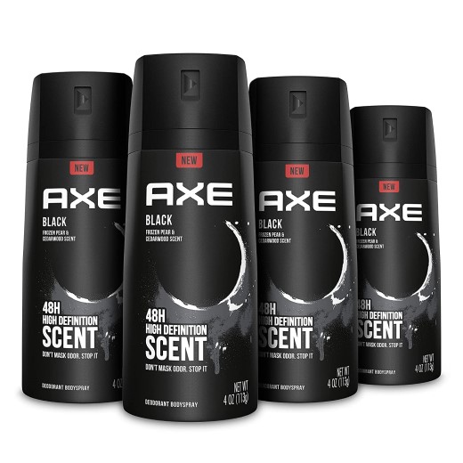AXE Black Mens Body Spray Deodorant 48hr Odor Protection Frozen Pear & Cedarwood Aluminum Free Deodorant Body Spray 4.0 oz 4 Count