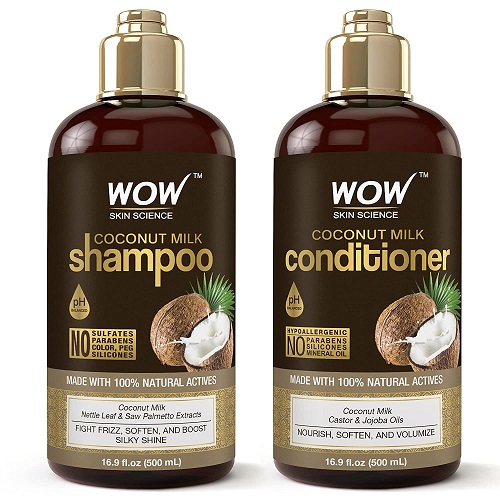 WOW Skin Science Coconut Milk Shampoo and Conditioner Set - Coconut Shampoo & Coconut Conditioner Set - Shampoo Conditioner Set Paraben Sulfate Free - Shampoo & Conditioner Set for Curly Hair