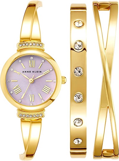 Anne Klein Women's Japanese Quartz Dress Watch with Metal Strap, Gold, 10 (Model: AK/2244LVST)