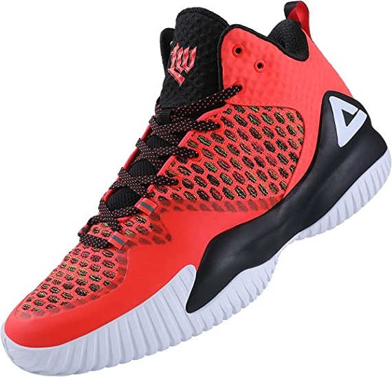 PEAK High Top Mens Basketball Shoes Lou Williams Streetball Master Breathable Non Slip Outdoor Sneakers Cushioning Workout Shoes for Fitness Fluorescent Orange