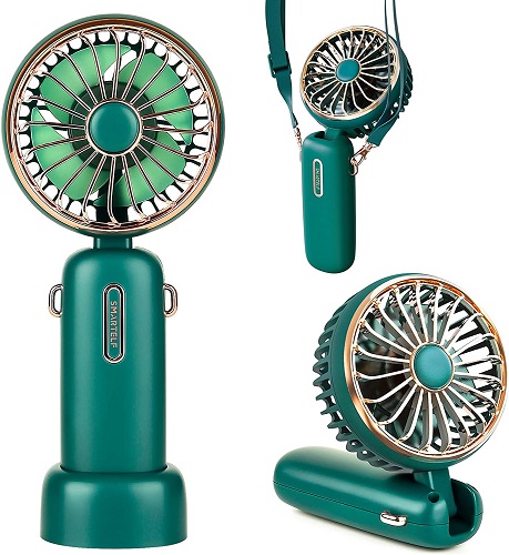 smartelf Handheld Fan, 4800mAh Battery Operated Mini Portable Personal Cooling Fan USB Rechargeable Wearable Hanging Neck Fans for Women Men, Multi-Functional, 6-20 Hours Strong Airflow 3 Speeds-Green