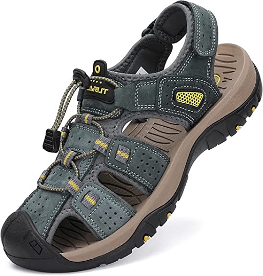 FLARUT Men's Sport Sandals Outdoor Hiking Sandals Closed Toe Leather Athletic Lightweight Trail Walking Casual Sandals Water Shoes (C-Gray,46)