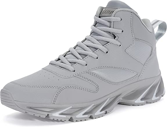 Joomra Boys Tennis Shoes High Top Travel Leather School College Mid Basketball Autumn Young Man Athletic Running Walking Sneakers Grey Size 6