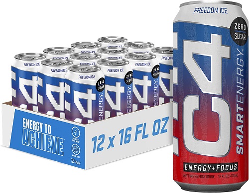 C4 Smart Energy Drink - Sugar Free Performance Fuel & Nootropic Brain Booster, Coffee Substitute or Alternative | Freedom Ice 16 Oz - 12 Pack