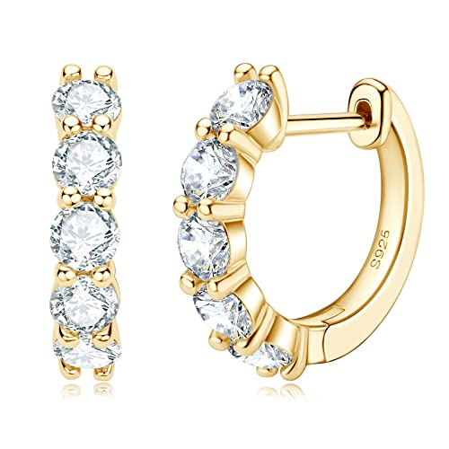 AINUOSHI Moissanite Hoop Earrings for Women, D-E Color Moissanite Simulated Diamond, 925 Sterling Silver with 14K Gold Plating, Hypoallergenic,Jewelry Box Packed