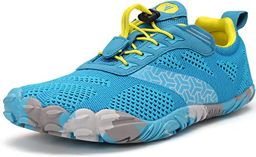 WHITIN Men's Trail Running Shoes Minimalist Barefoot 5 Five Fingers Wide Width Toe Box Size 7.5 Gym Workout Fitness Low Zero Drop Minimus Walking Hiking Trainer Cross Training Light Blue 40