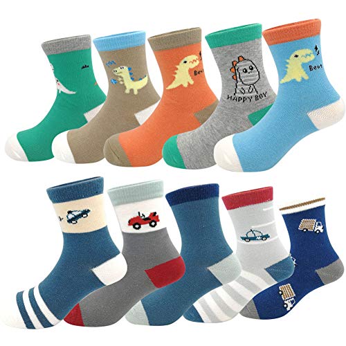 Toddler Kids Little Boys Fashion Cotton Crew Socks 10 Pack (L(5-7T), Colorful)
