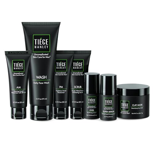 Tiege Hanley Mens Skin Care Set, Revitalization Skin Care Routine for Men (System Level 4) - Men's Skincare Set for Fine Lines Includes Face Wash, Scrub, Moisturizer, Eye Cream, Face Serum, Clay Mask