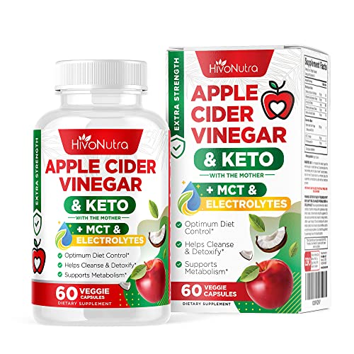 HivoNutra 4X Strength Apple Cider Vinegar Capsules + Keto with MCT Oil & Electrolytes for Women & Men - Weight Management Diet Supplement - Helps Cleanse & Detox - ACV Pills with The Mother