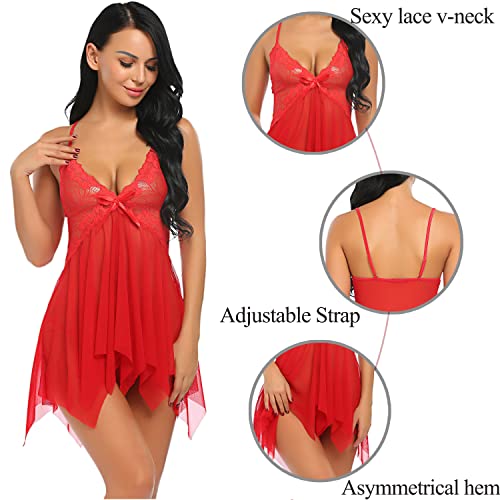 Avidlove Womens Red Babydoll Lingerie for Women Valentines Day Lingerie Negligee Lingerie Red L