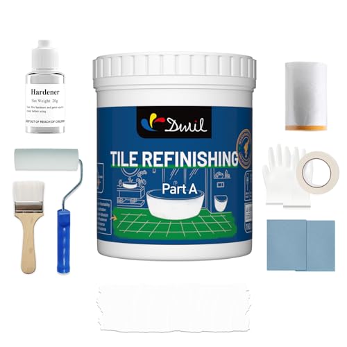 DWIL Tub Paint Tub and Tile Refinishing Kit - Water Based&Low Odor Bathtub Paint White with Tools, Tile Paint Easy Cover Sink Paint Tub Paint, Bathroom Tile Paint kit Semi-Gloss White 1KG/50-55sq.ft