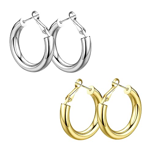 wowshow Chunky Thick Gold Tube Hoops Earrings for Women Girls