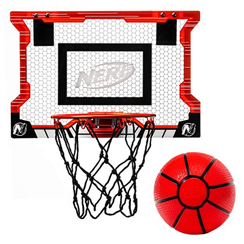 NERF Basketball Hoop Set - Pro Hoop Mini Hoop Set with Mini Basketball - Steel Rim Great for Dunking - Over The Door Basketball Hoops