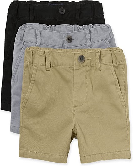 The Children's Place Baby 3 Pack and Toddler Boys Stretch Chino Shorts, Black/Fin Gray/Flax, 2T