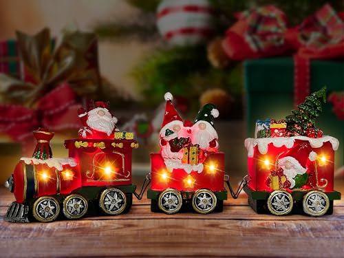 Hexagram Christmas Table Decorations Indoor, LED Christmas Gnome Train Decor for Tabletop Figurines, Christmas Centerpieces Decorations for Home Outdoor, Xmas Party Light Up Decoration Table Top