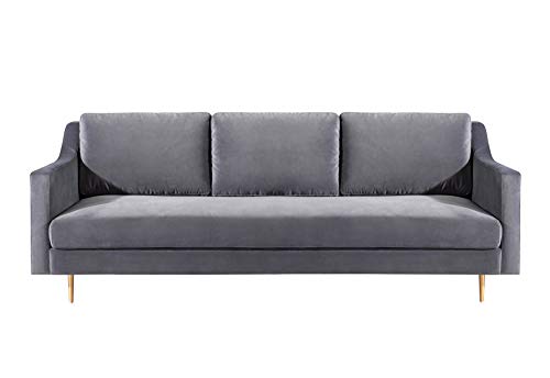 TOV Furniture The Milan Collection Modern Velvet Upholstered Living Room Sofa, Gray
