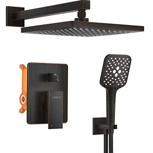 Gabrylly Rain Shower Head with handheld Shower System, Shower Faucet Set with High Pressure 10" Rain Shower head Set, 2 Way Shower Valve Kit, Oil Rubbed Bronze