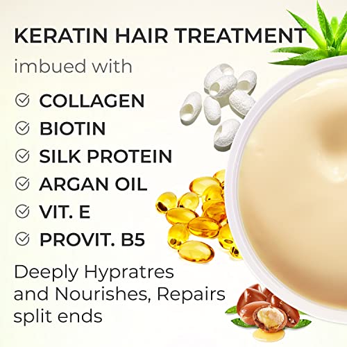 Professional Keratin Hair Mask - Made in USA - Nourishment Treatment for Hair Repair & Beauty - Biotin Collagen Coconut Oil & Pro-Vitamin B5 Protein Mask - Hair Vitamin Complex for All Hair Types
